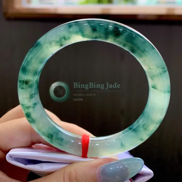 Floating Emerald Clouds in Icy Jelly — Round Bangle 54mm