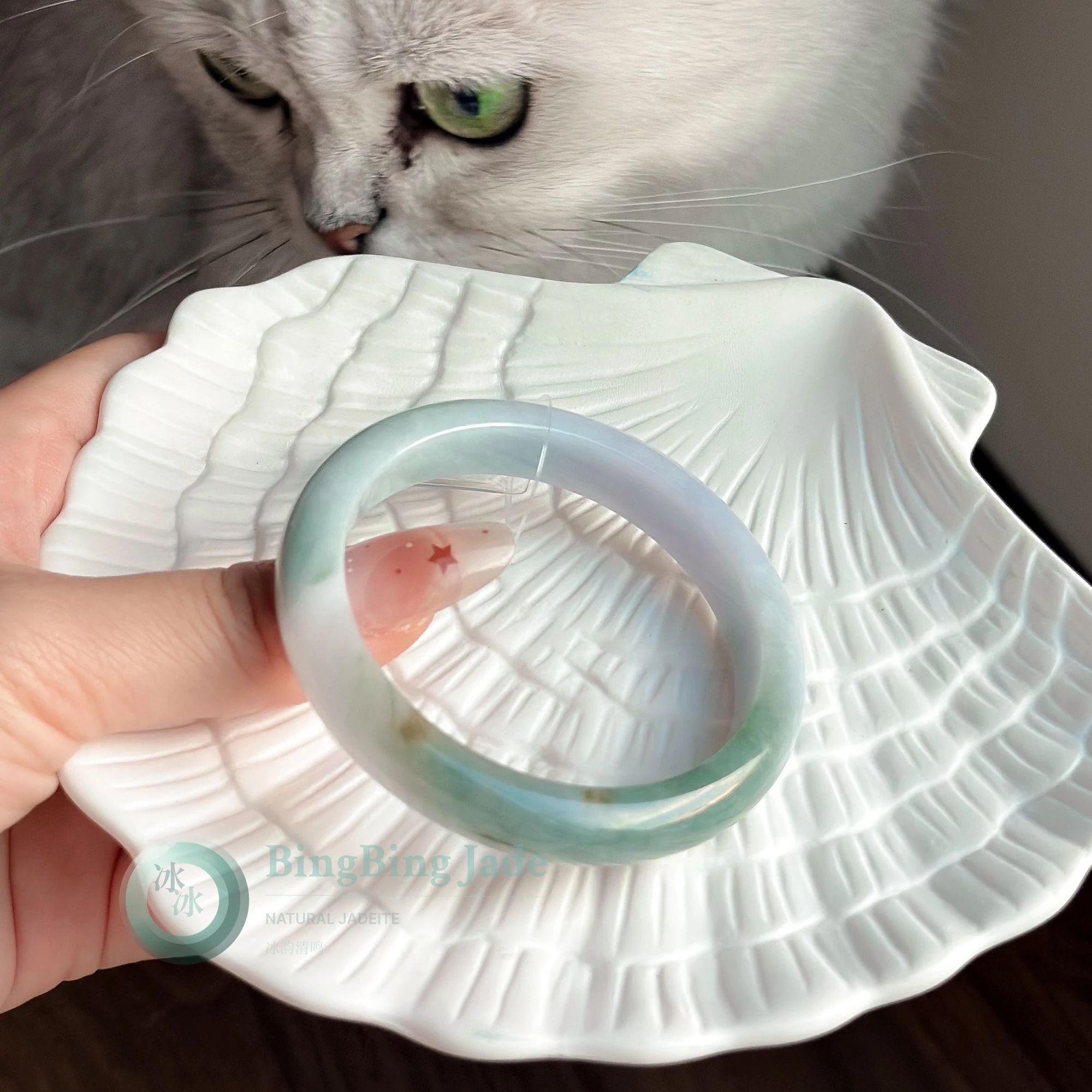 Lavender-Mint Jelly Bangle 54mm — Soft Floating Green on Calm Lilac
