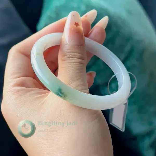 Translucent White with Lavender Whisper & Floating Green Blossoms Bangle 56mm