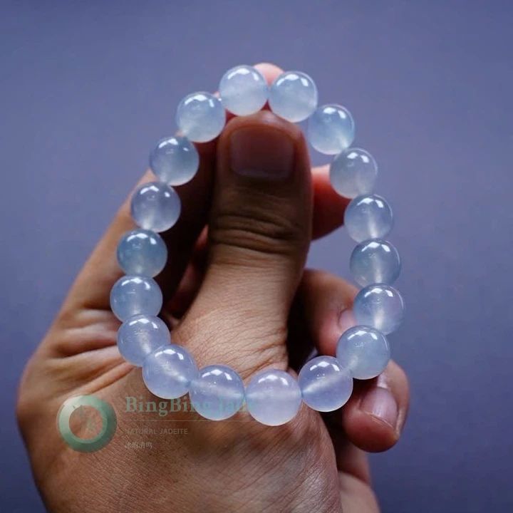 High Icy Lavender-Blue Floating Glow Jadeite Bracelet 11.2mm