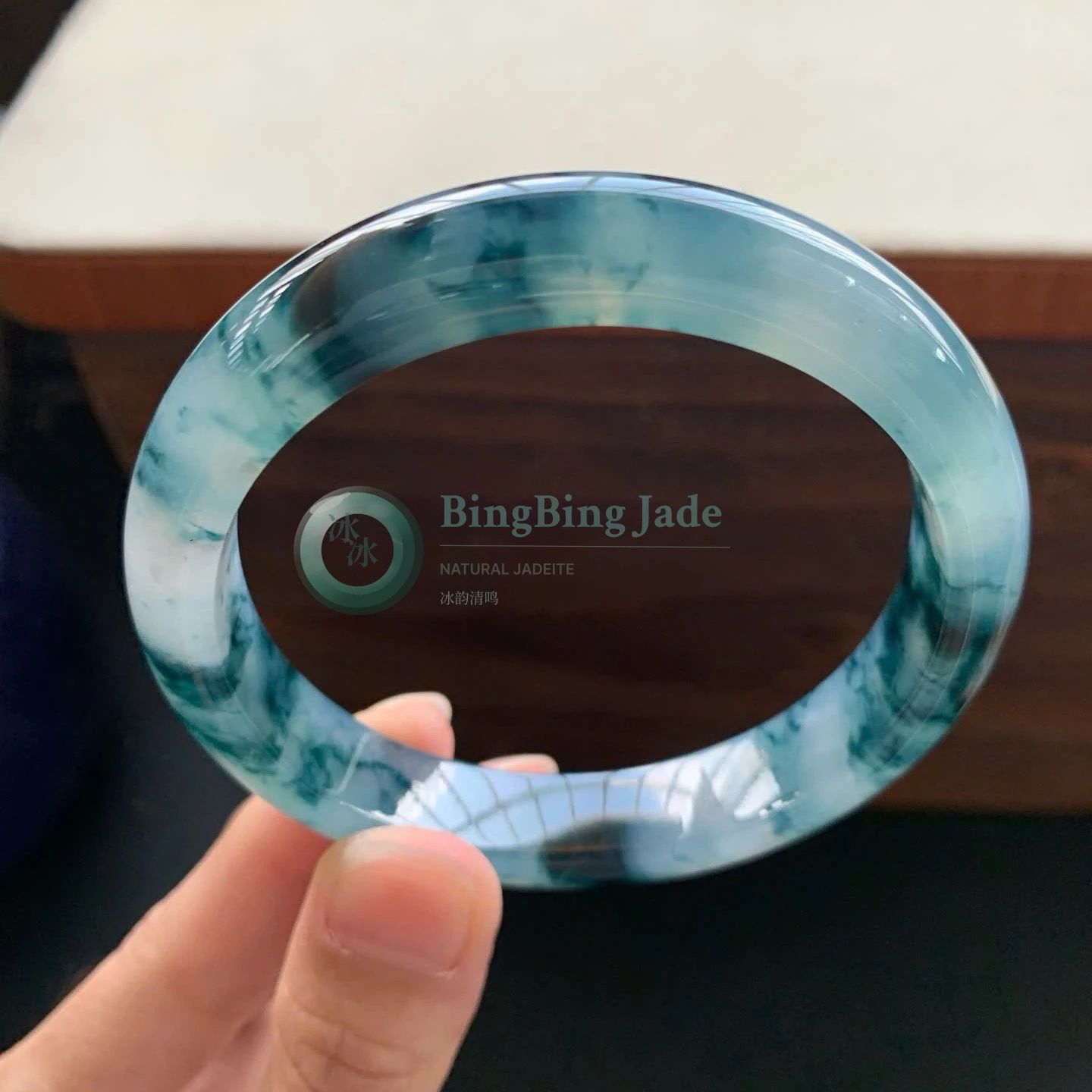 Icy Blue with Drifting Teal Clouds Bangle 59.8mm