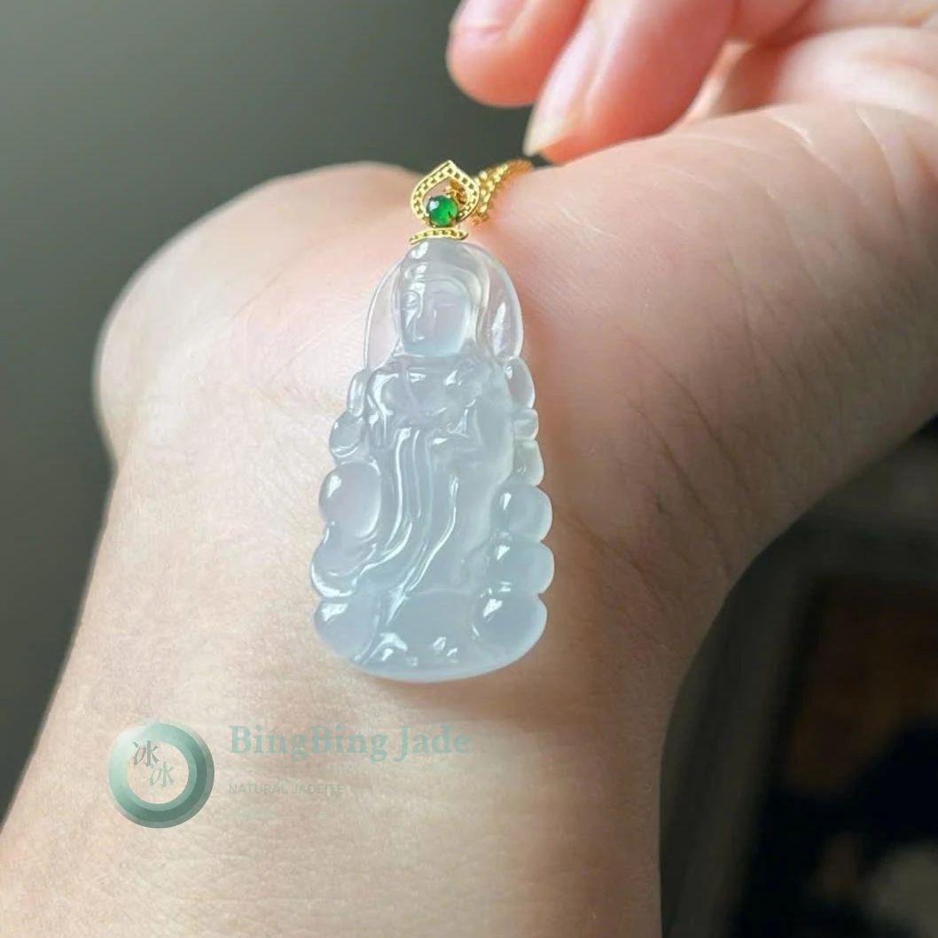 Icy Guanyin Pendant in Luminous Glacial White
