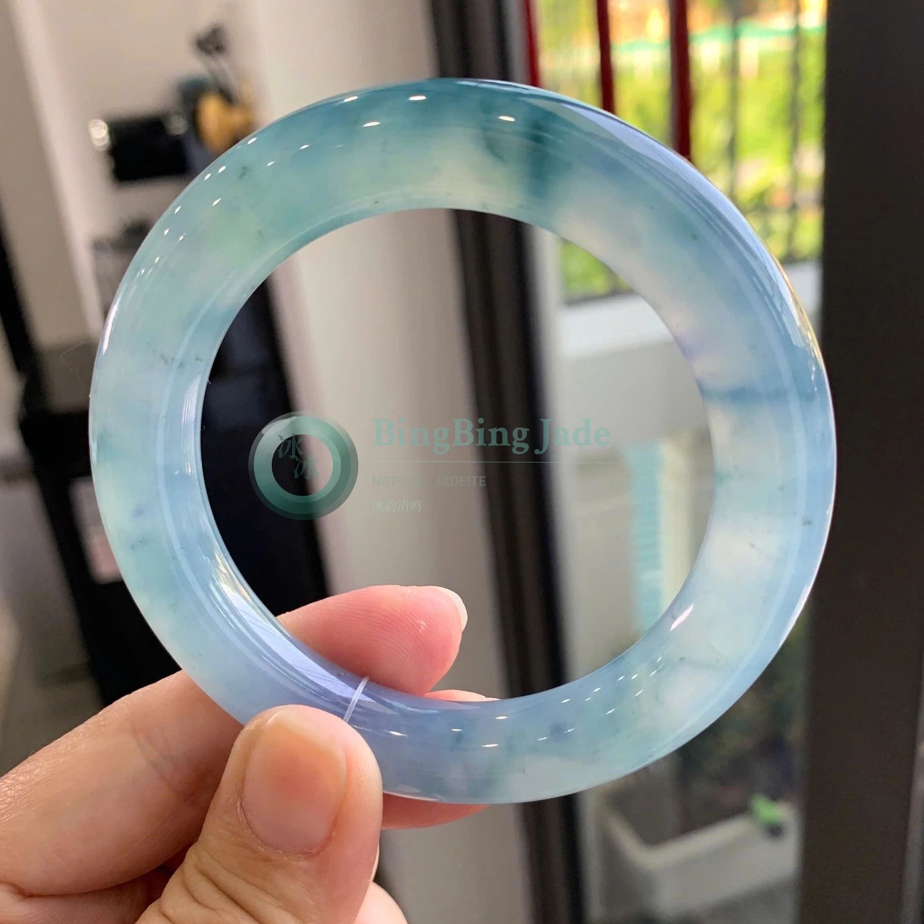 Icy Blue Monet Floating Bloom Bangle 54mm