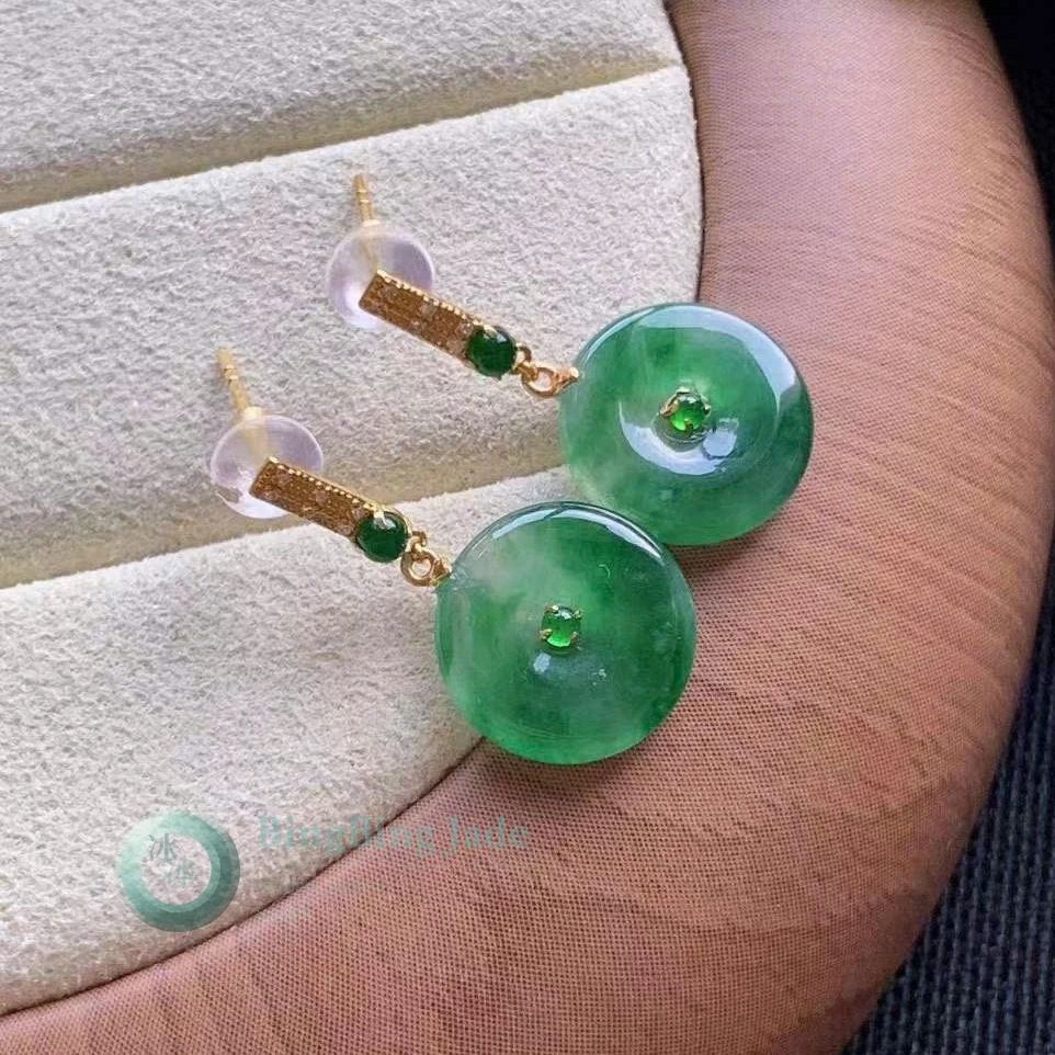 Icy Emerald Ping An Buckle Earrings in 18K Gold