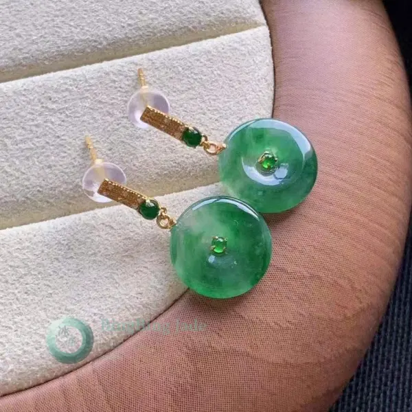 Icy Emerald Ping An Buckle Earrings in 18K Gold