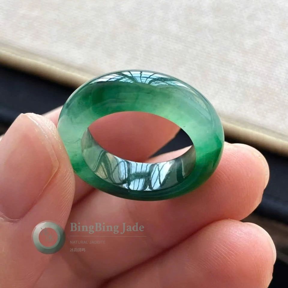 Deep Emerald Ice-Band Jadeite Ring