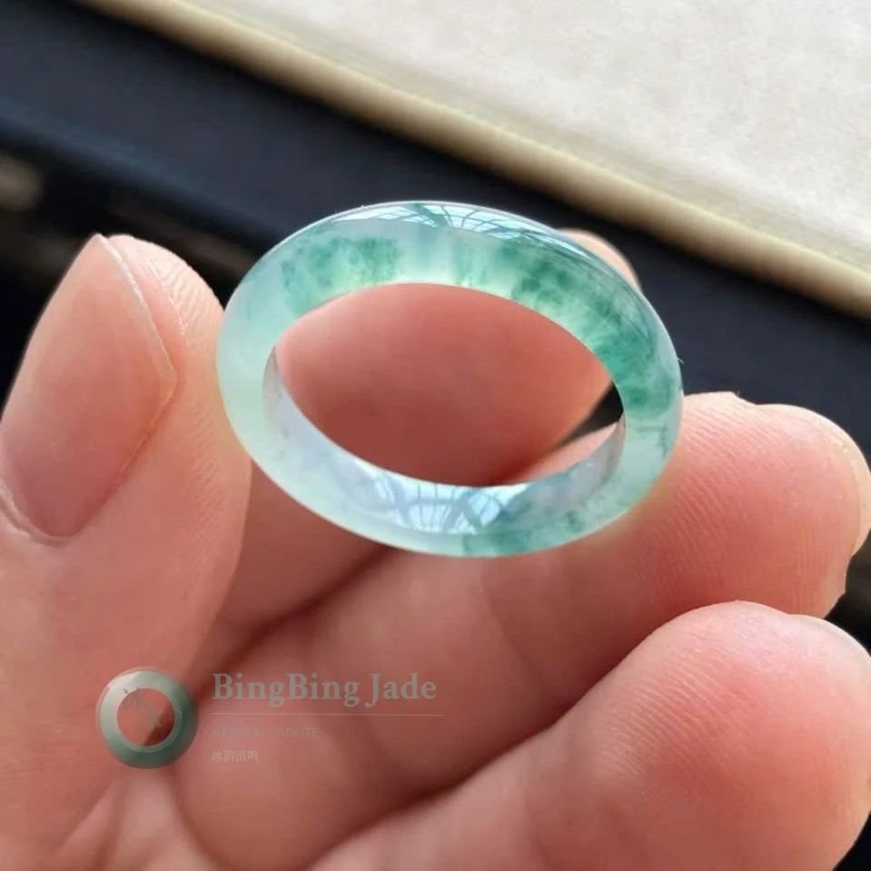 Icy Floating Blossom Jadeite Ring 17mm