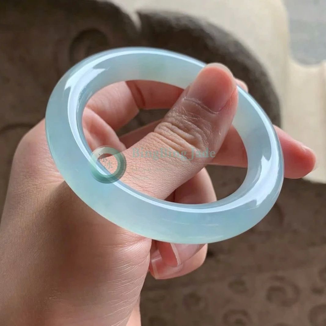 Icy Glacier Jelly Bangle 51.5mm — Pale Blue Translucency with Quiet Green Drift