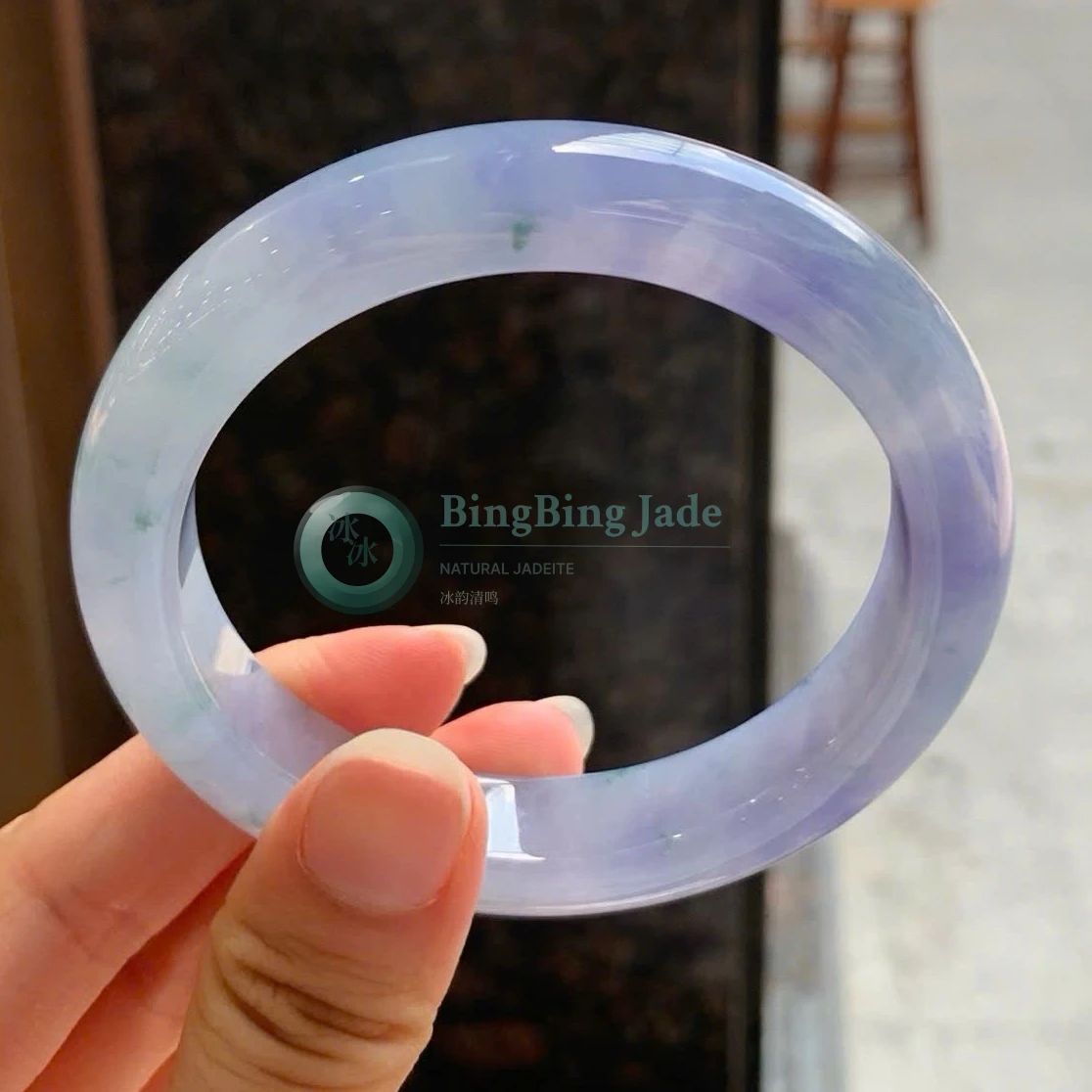 Lavender Monet Icy Bangle 56mm — Dreamy Lilac with Floating Green Wisps