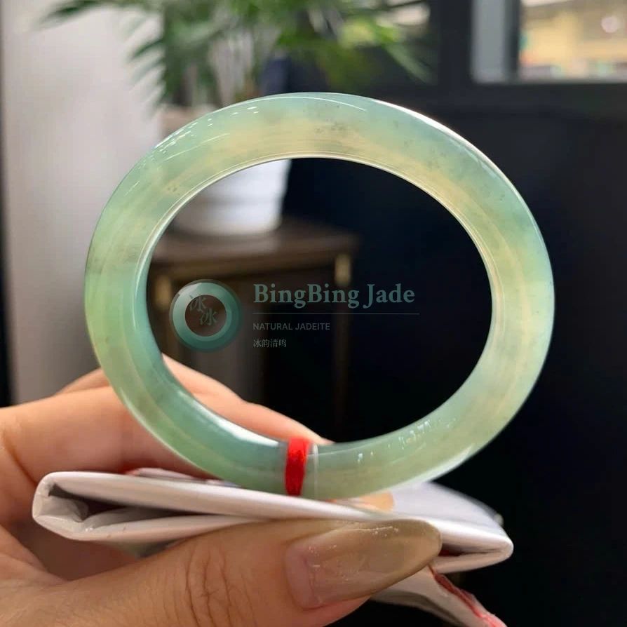 Pale Celadon Jelly Round Bangle 53mm — Rare Hue, Flawless Clarity