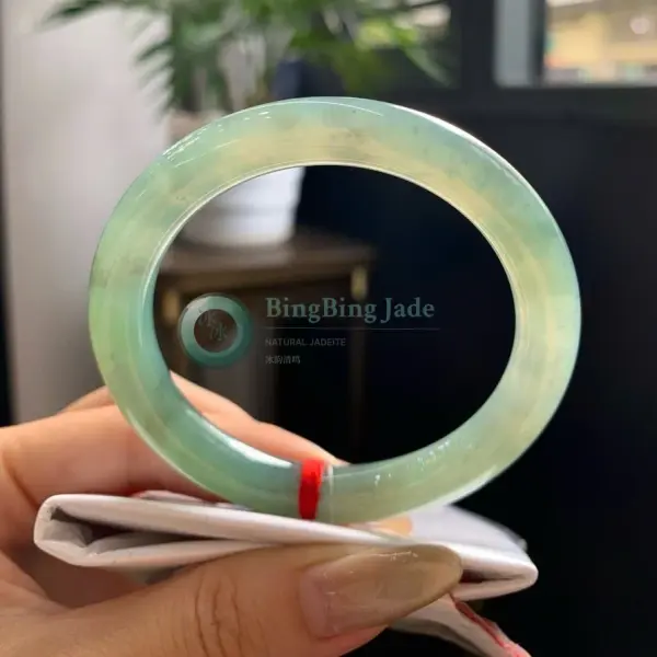 Pale Celadon Jelly Round Bangle 53mm — Rare Hue, Flawless Clarity
