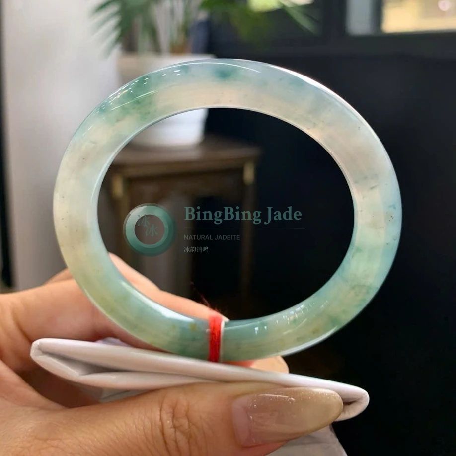 Icy Celadon with Floating Blue-Green Blooms Bangle 54mm