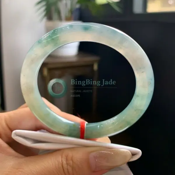 Icy Celadon with Floating Blue-Green Blooms Bangle 54mm