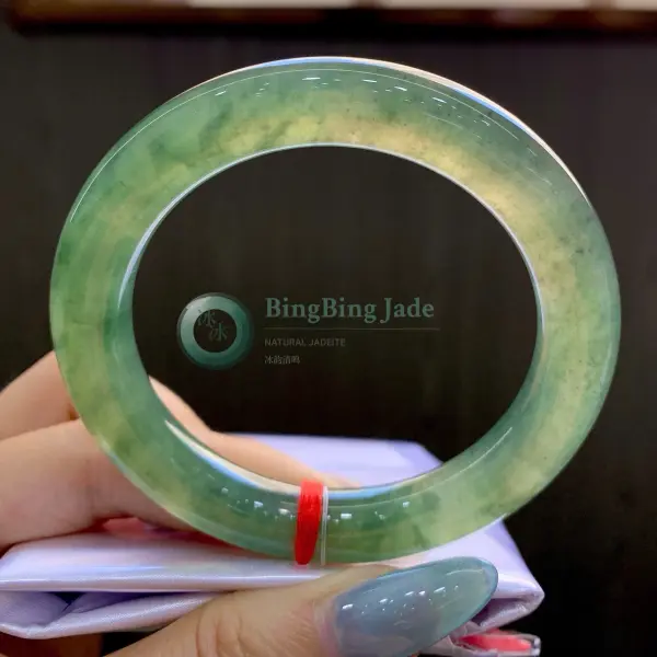 Mossy Spring Waters Round Bangle 52mm — Soft Green with Emerald Drifts