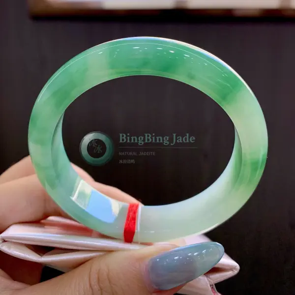 Spring Meadow Floating Green Jadeite Bangle 53mm