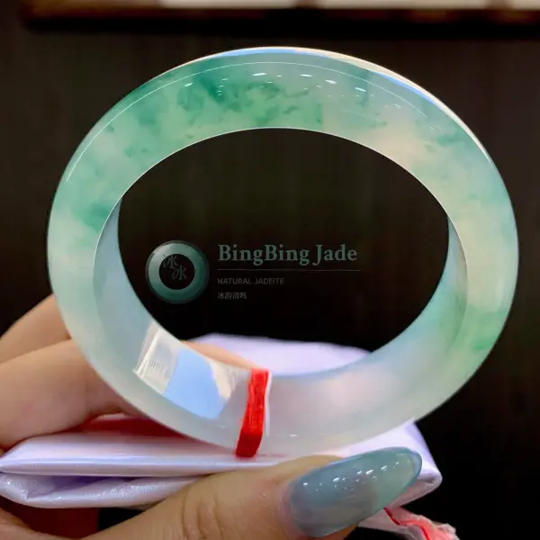 Icy Translucent Bangle with Floating Spring Green — 56mm
