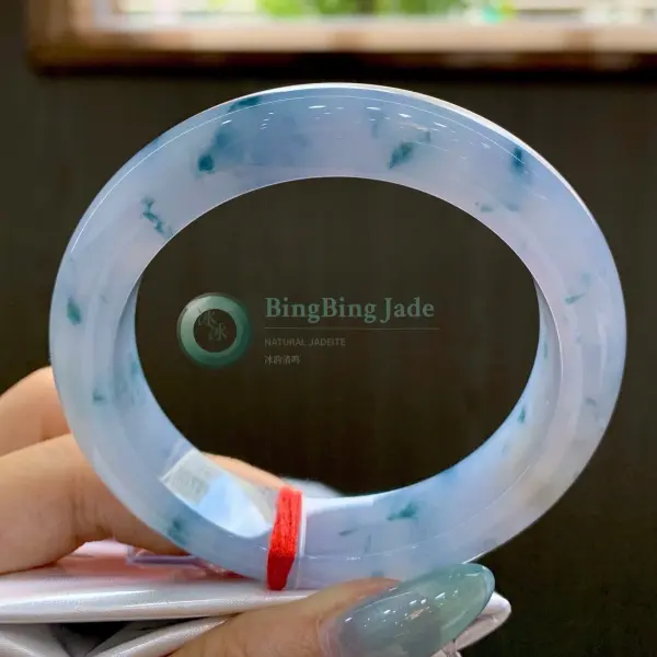 Icy Lavender Bangle with Drifting Blue-Green Blooms 54mm