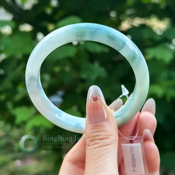 Seafoam Drift with Floating Teal Blooms — Jadeite Bangle 57.6mm