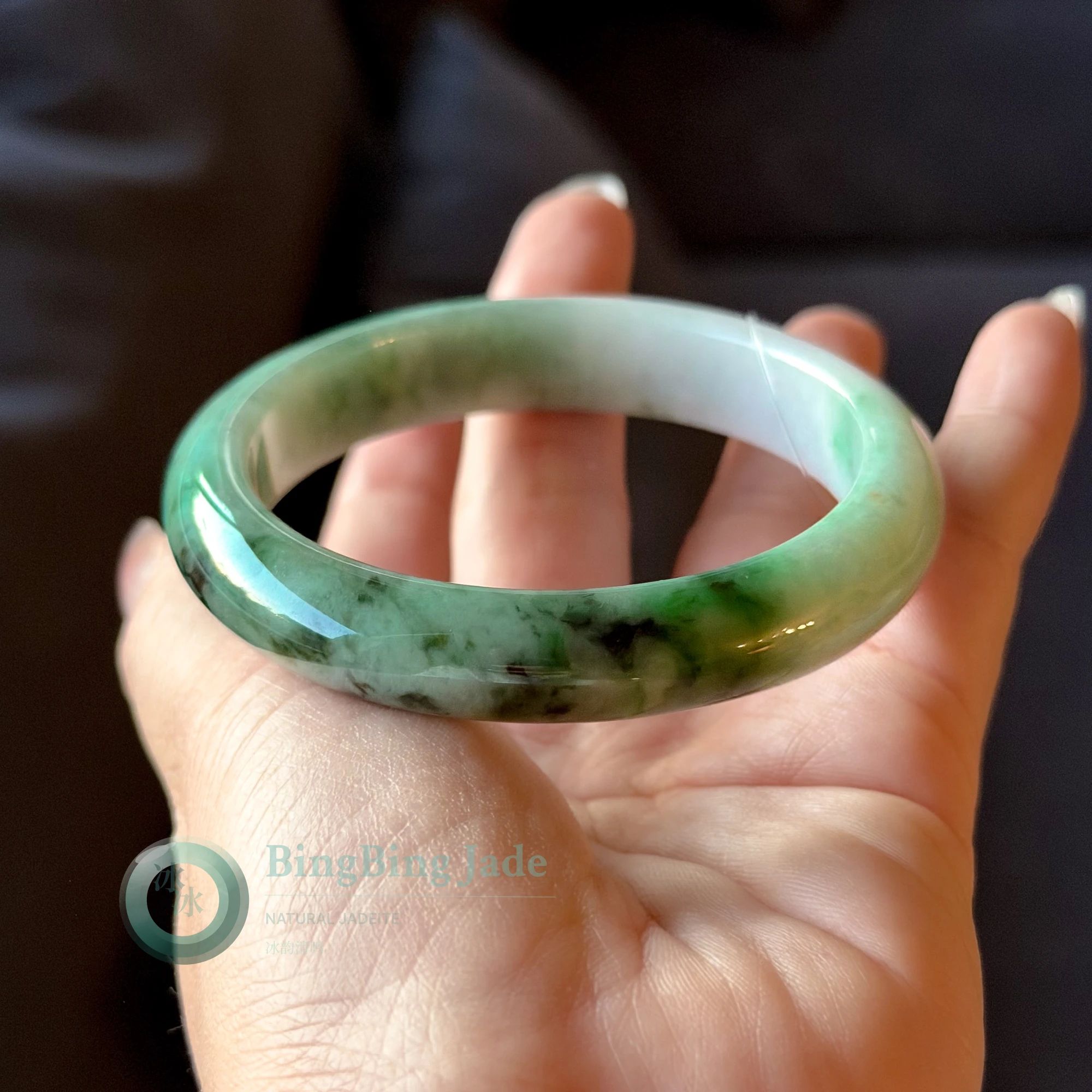 Spring Meadow with Moss Clusters Jadeite Bangle 57.8mm