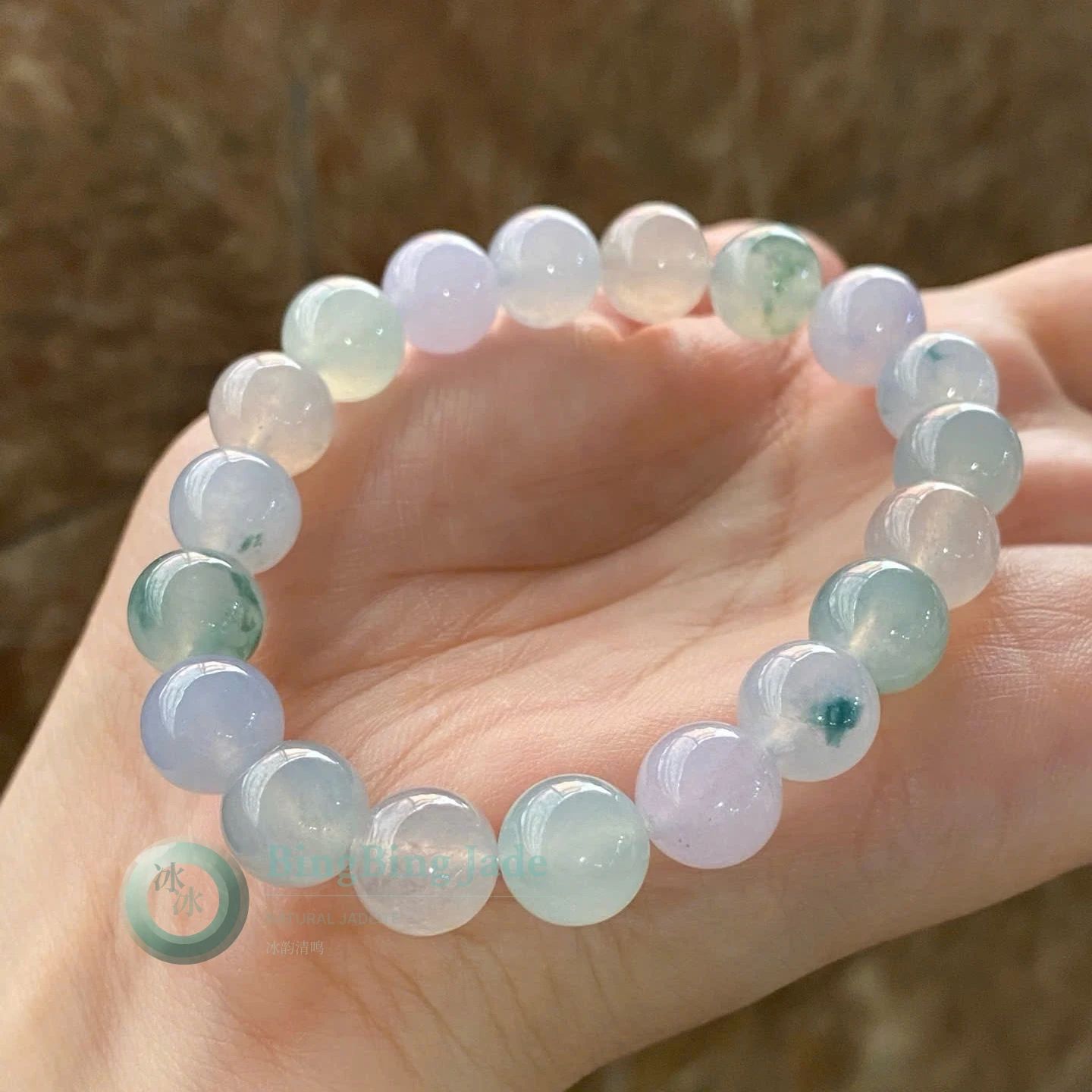 Monet Garden Icy Pastel Bead Bracelet 10mm — Lavender, Seafoam & Blush