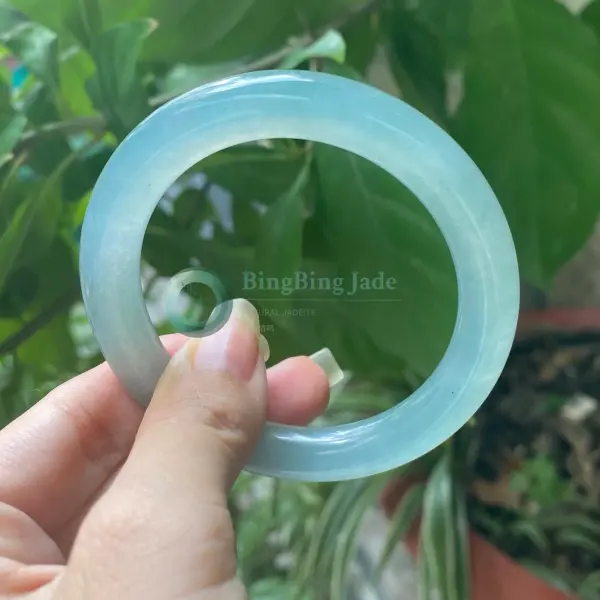 Icy Blue-Green Jelly Bangle 55mm — Pristine Translucency