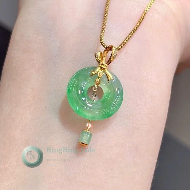 Spring Glow Jadeite Donut Pendant in 18K Gold Bow Setting