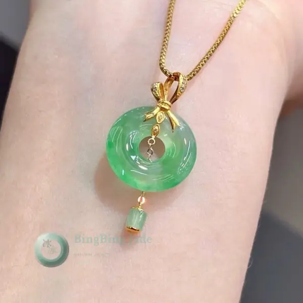 Spring Glow Jadeite Donut Pendant in 18K Gold Bow Setting