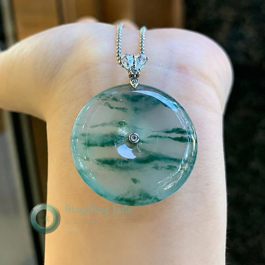 Icy Donut Pendant with Floating Moss Veins 18K Gold