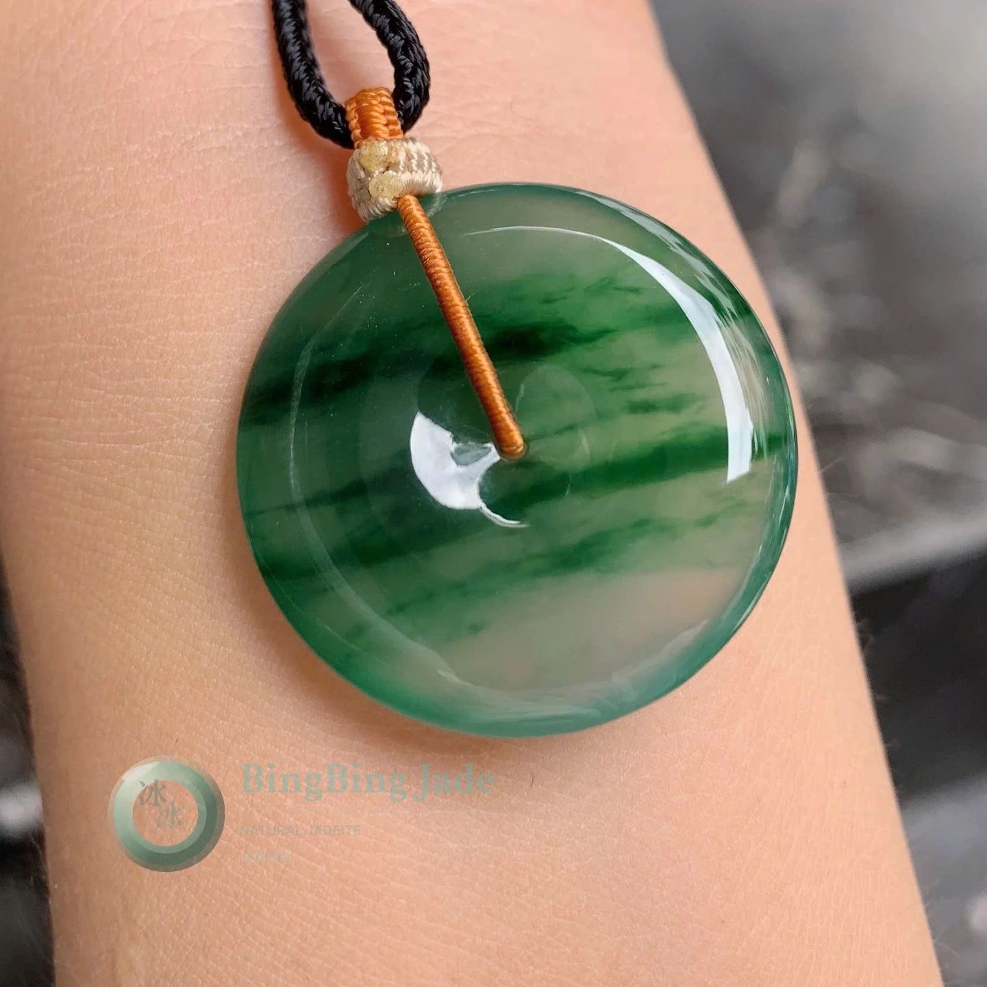 Luminous Emerald Donut Pendant — Floating Green Veils on Translucent Ground