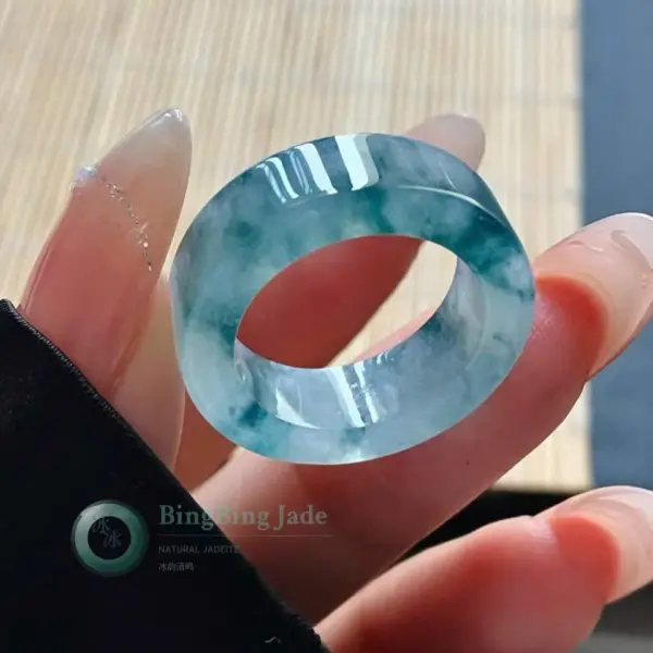 Icy Blue-Green Floating Bloom Jadeite Ring