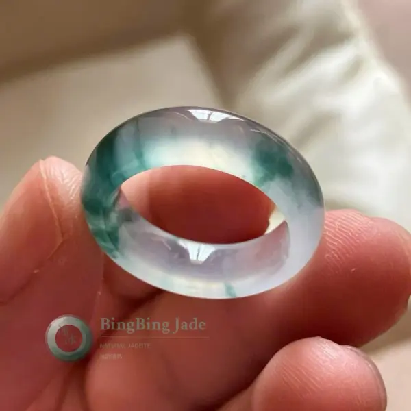 High Icy Jadeite Ring with Floating Emerald Blooms