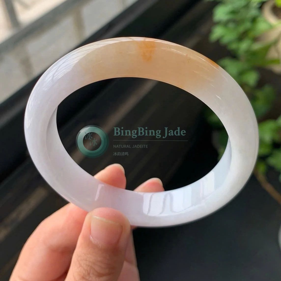 Milky White with Honey Bloom Jadeite Bangle 55mm