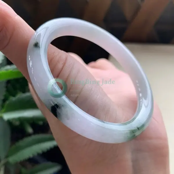 Lavender Mist with Dark Moss Accents Jadeite Bangle 52.8mm