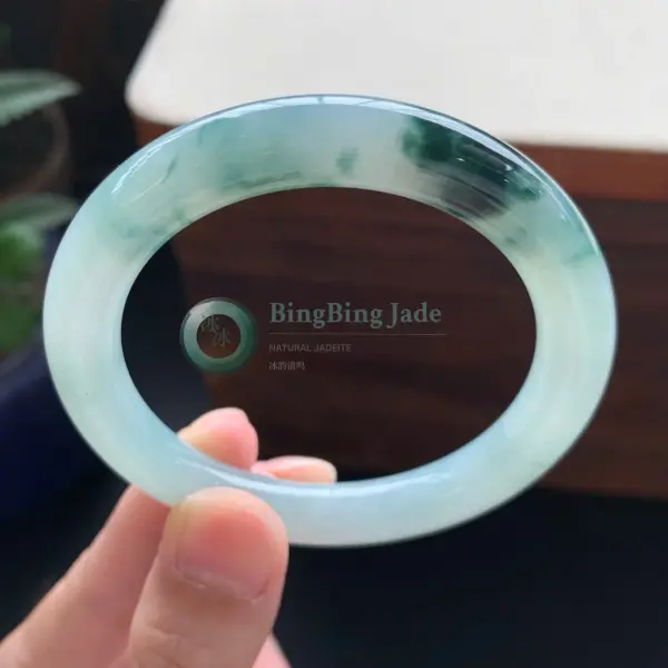 Icy Blue Floating Emerald Bloom Bangle 53mm