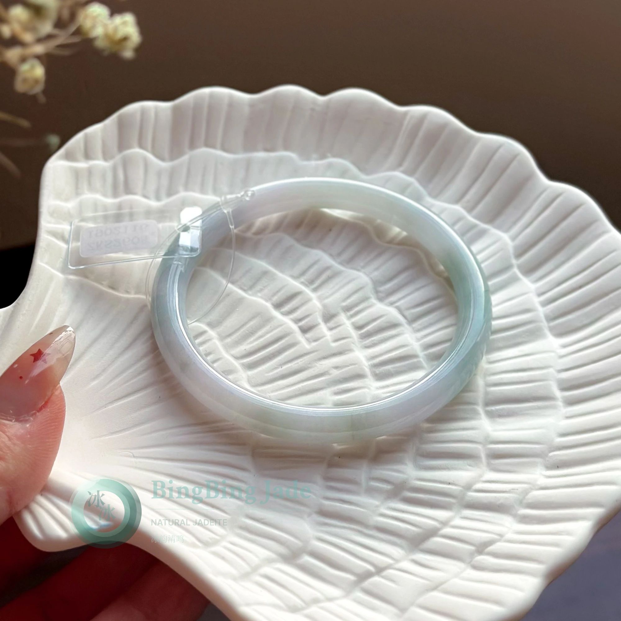 Milky Jelly Glow with Whispered Green — Jadeite Bangle 56mm