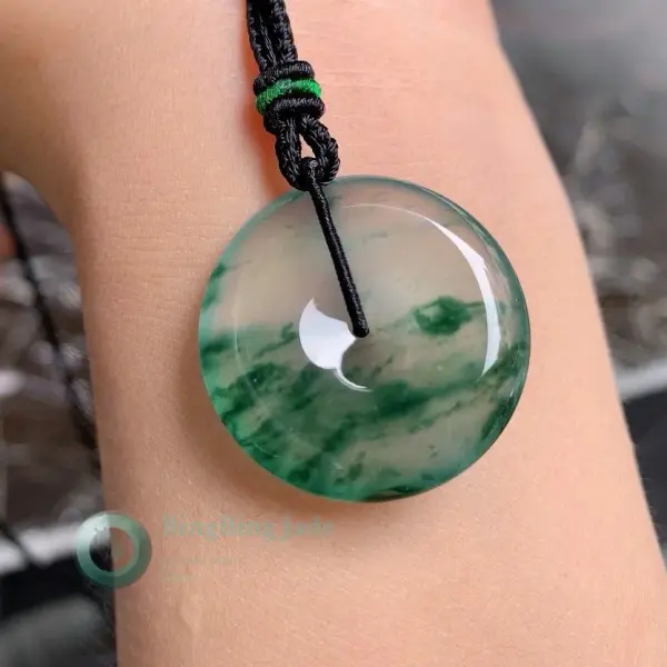 Misty Emerald Landscape Ping An Kou Pendant 27mm