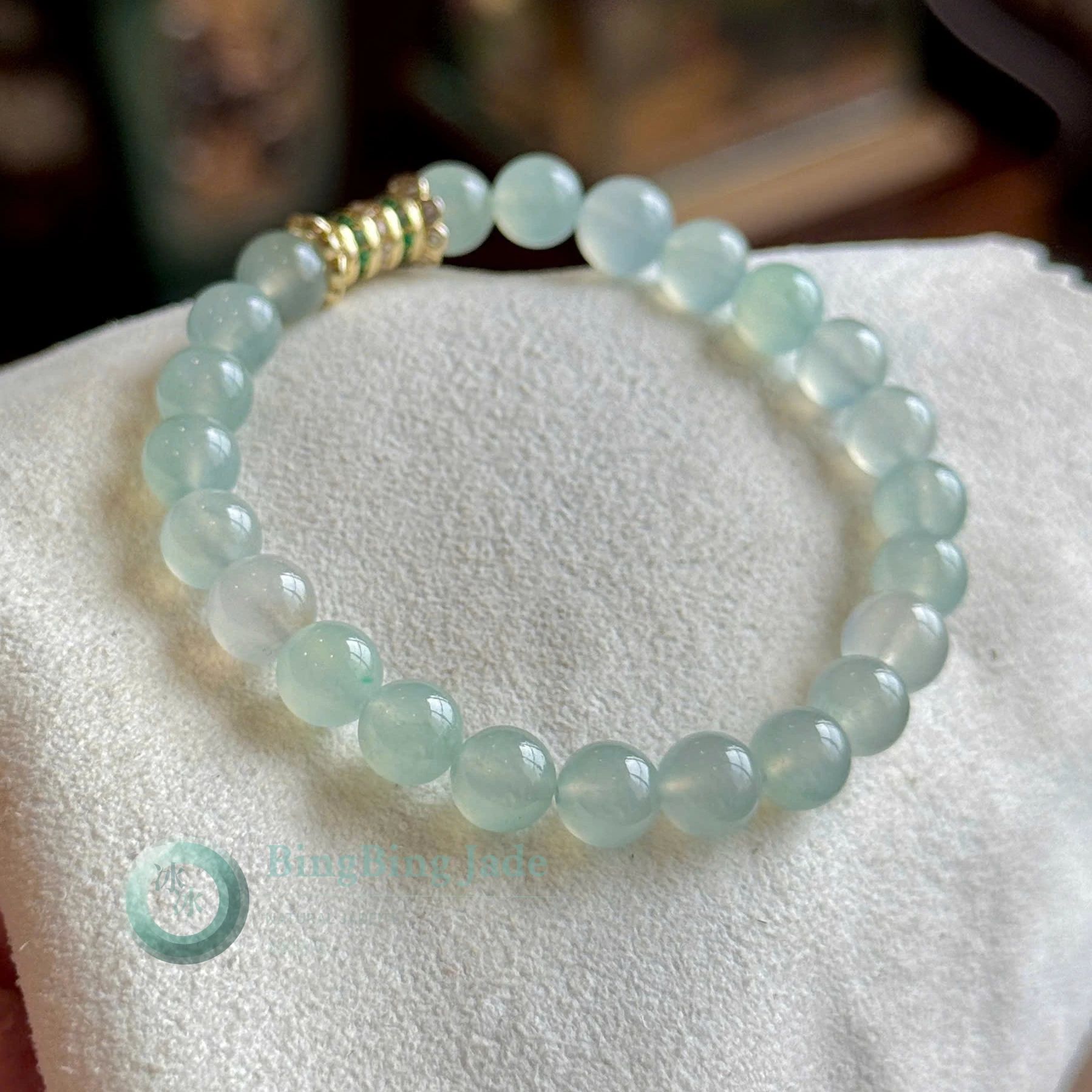 Icy Sky-Blue Floating Glow Jadeite Bead Bracelet
