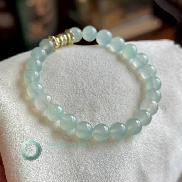 Icy Sky-Blue Floating Glow Jadeite Bead Bracelet