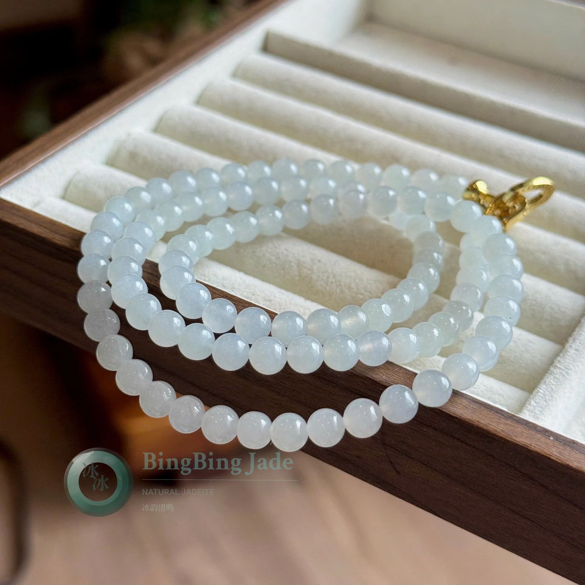Icy White Glacial Glow Beaded Bracelet 6.4mm