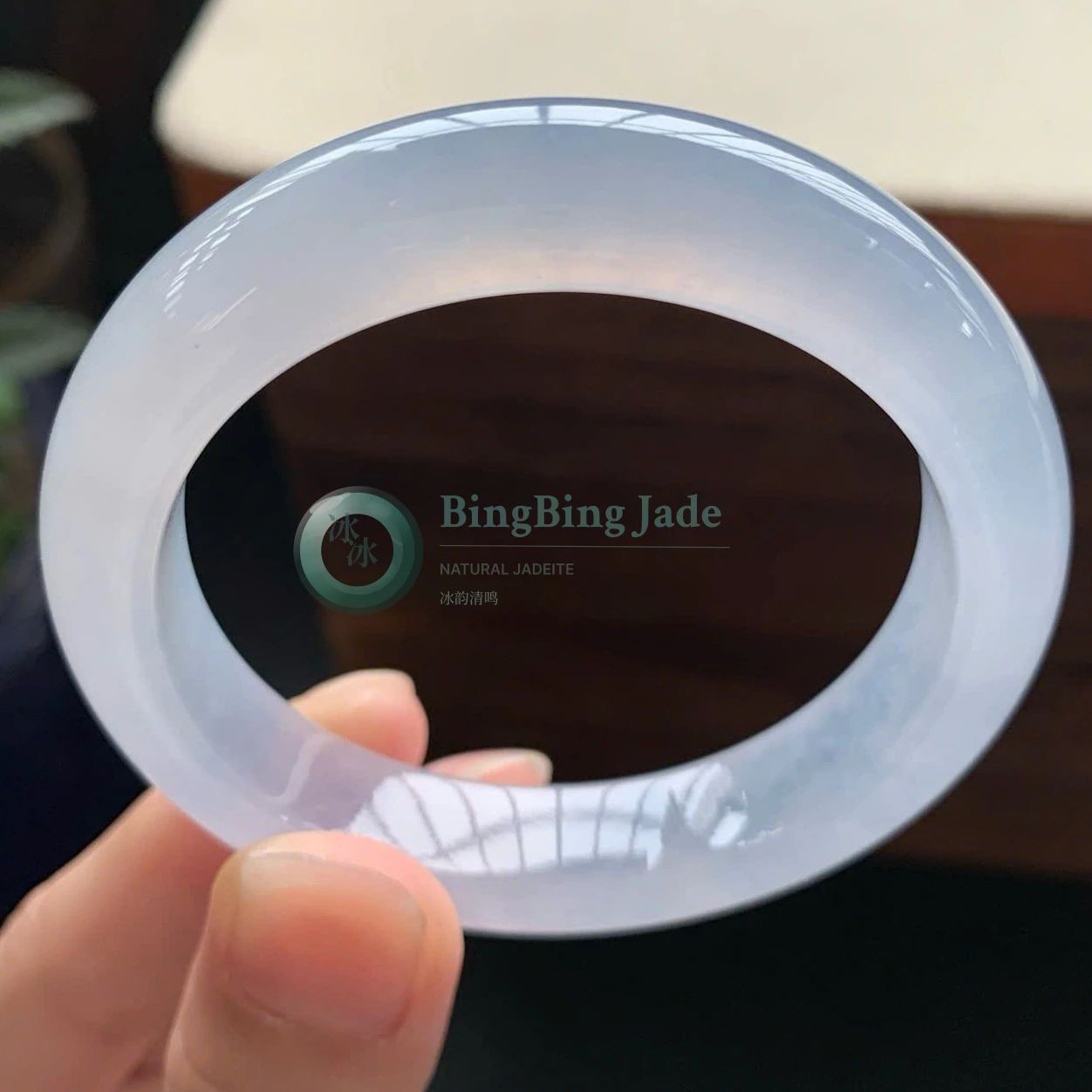Icy Moonlight Veil — High Translucency Jadeite Bangle 51mm
