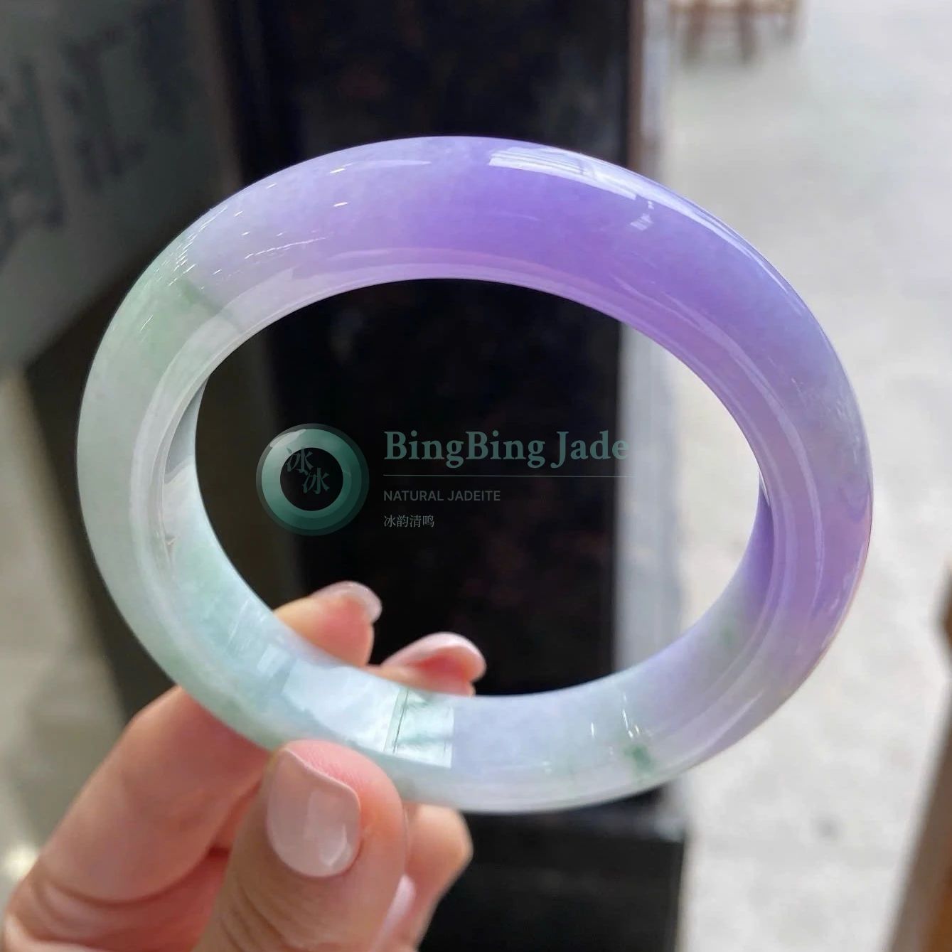 Lavender Drift into Spring Green Jadeite Bangle 57.5mm