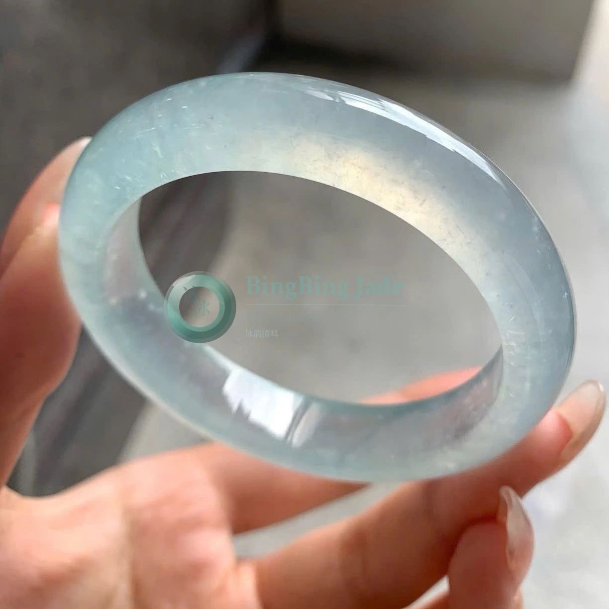 High Icy Pale Blue Floating Light Bangle 54mm