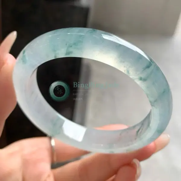 Icy Aqua Drift with Emerald Wisps Bangle 55.7mm