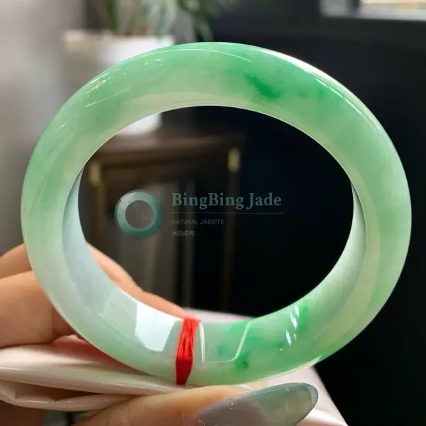 Spring Mist with Emerald Blooms — Glutinous Round Bangle 55mm