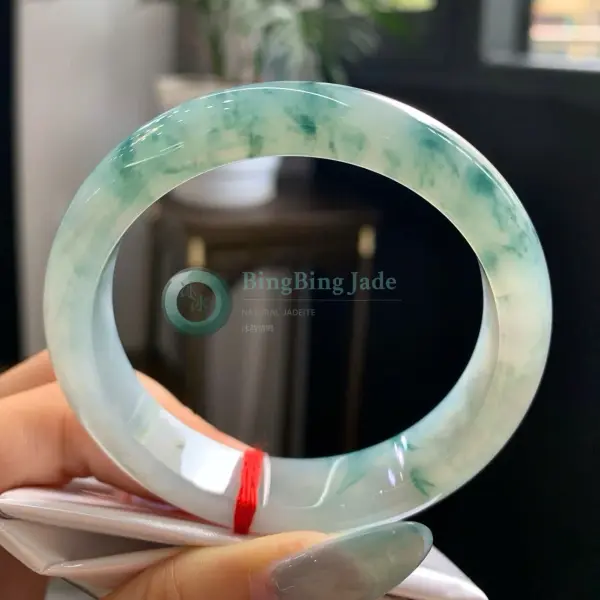 Floating Green Clouds Jadeite Bangle 55mm