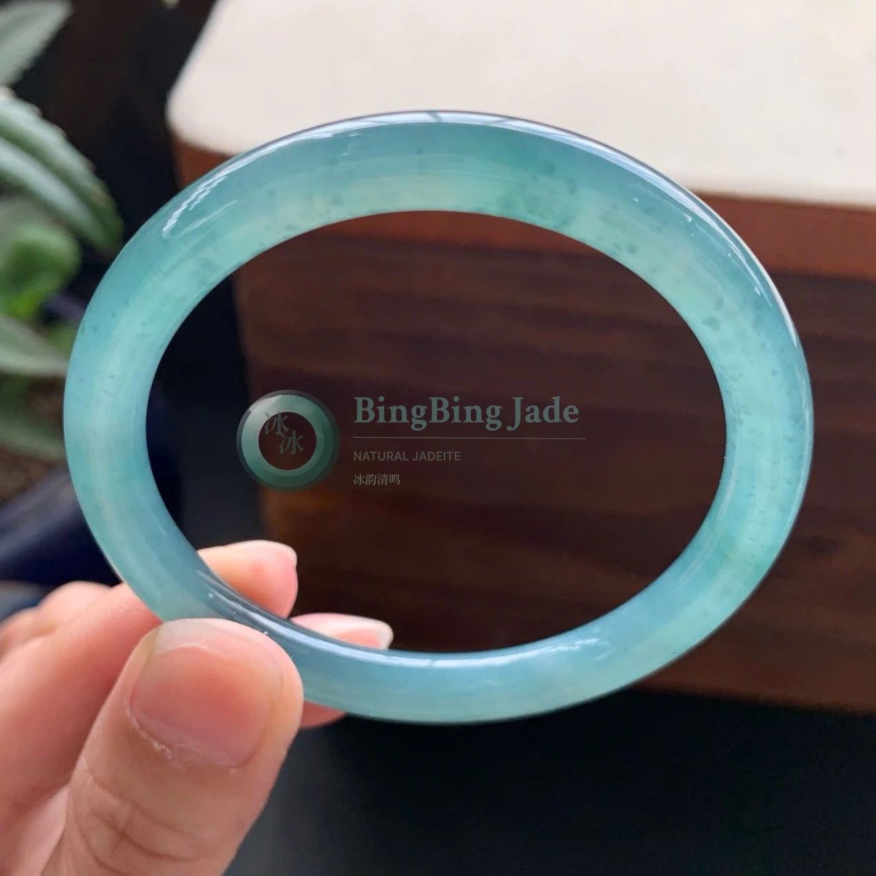 Icy Lake-Blue Translucent Jadeite Bangle 52.5mm
