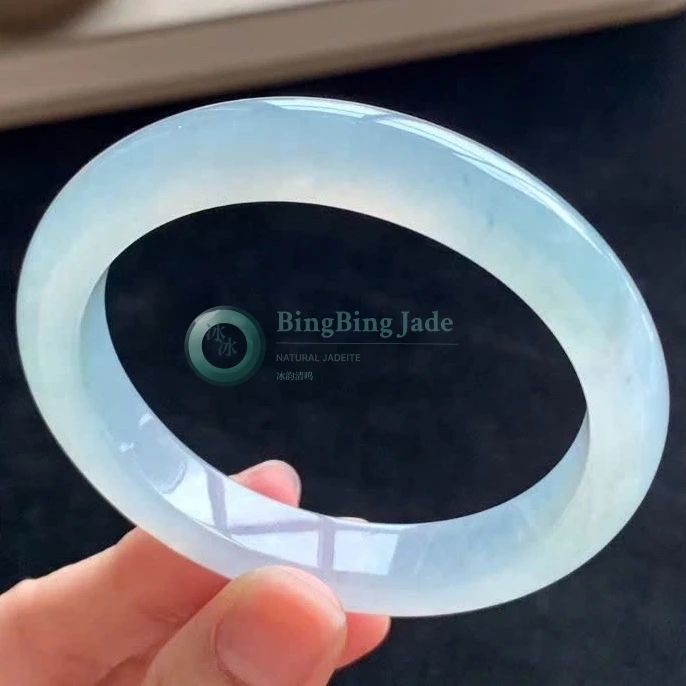 Icy Luminous Guifei Bangle 53.7mm — Pale Aqua Jelly Glow