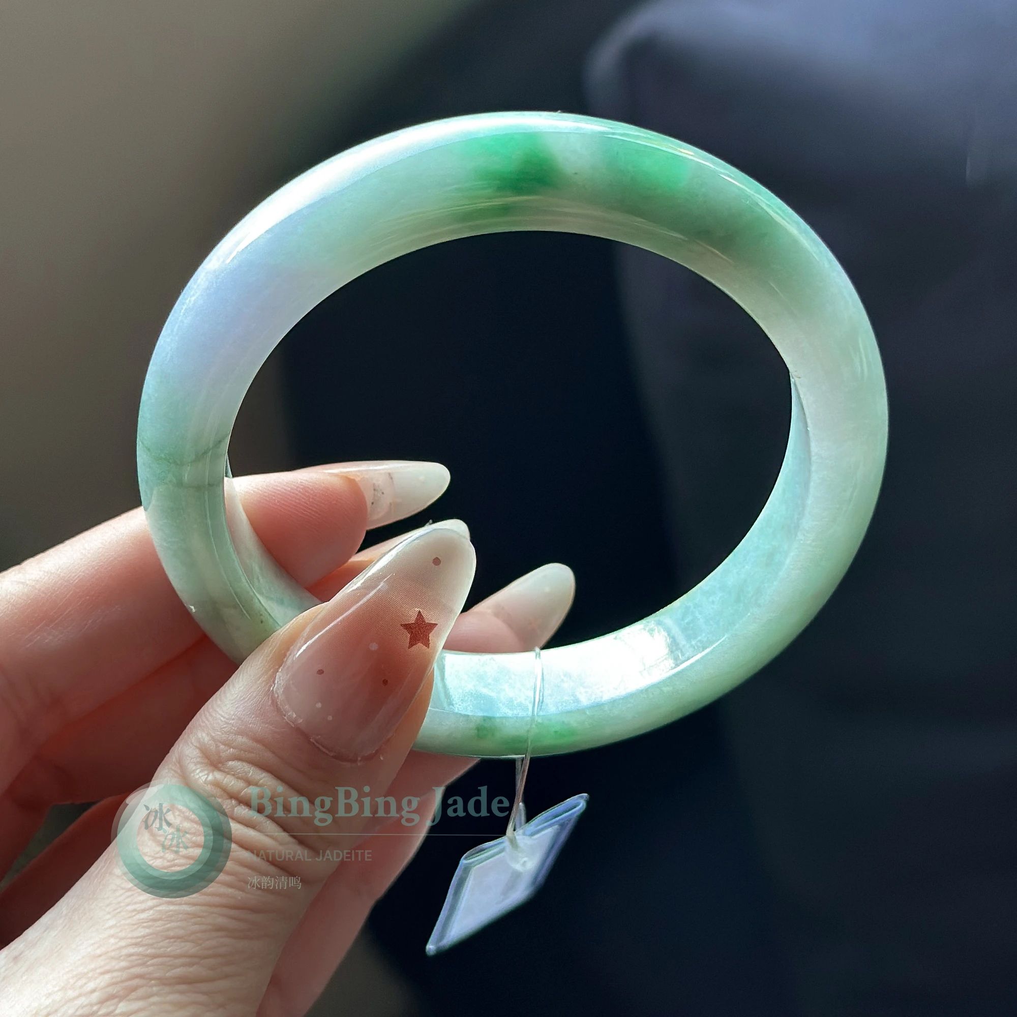 Luminous Spring Waters with Emerald Blooms — Round Bangle 54.8mm