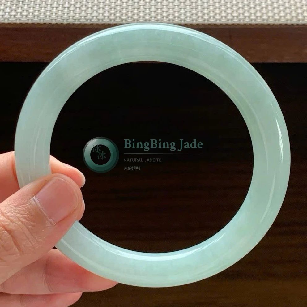 Pale Celadon Glow — Rounded Jadeite Bangle 57.5mm
