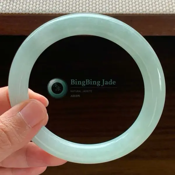 Pale Celadon Glow — Rounded Jadeite Bangle 57.5mm